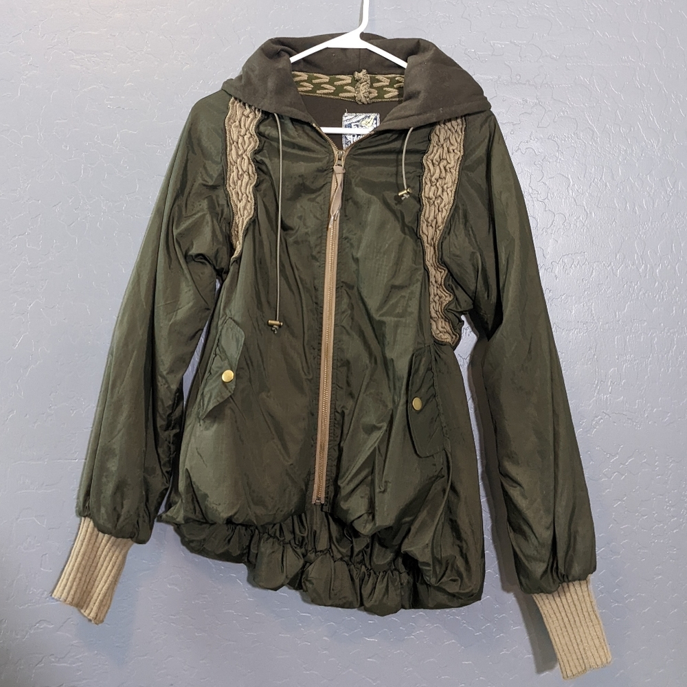 Free people vintage army green puffy boho style jacket with hood